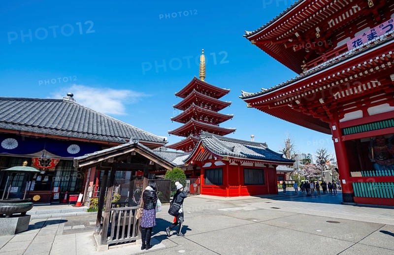 Five-story pagoda, Buddhist temple complex, Asakusa shrine or Senso-ji temple, Asakusa, Tokyo, Japan