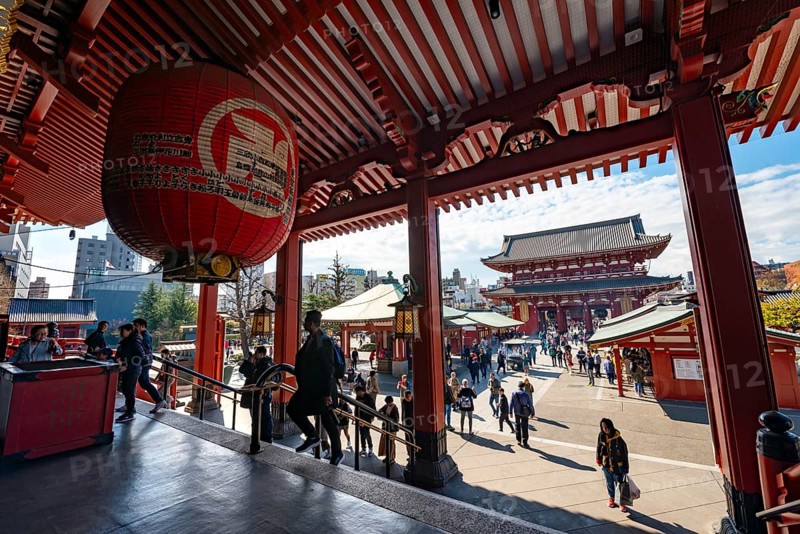 Buddhist temple complex, main hall, Asakusa shrine or Senso-ji temple, Asakusa, Tokyo, Japan