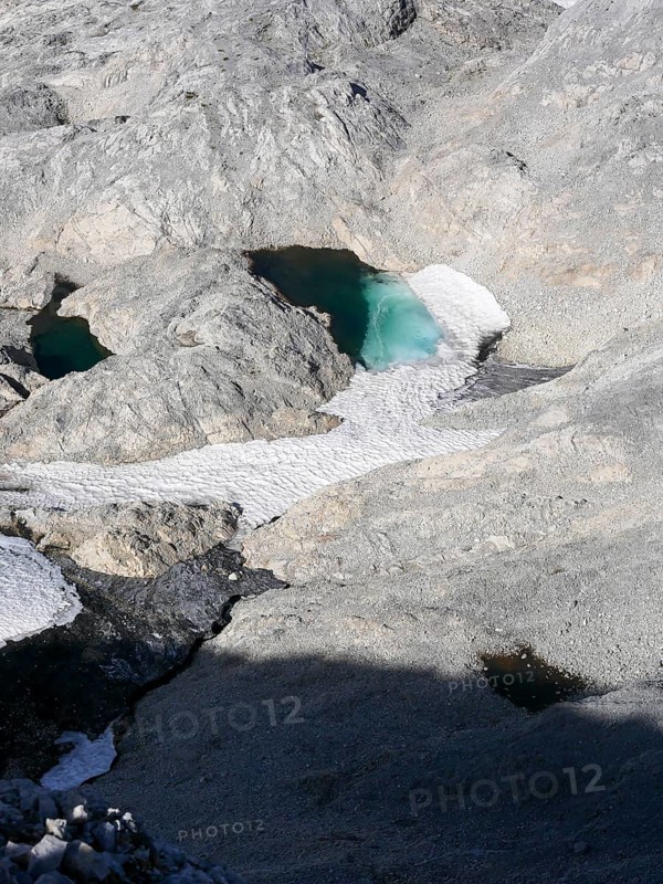 Glacier lake and remnants of the Übergossene Alm glacier on the Hochkönig, symbol of glacier retreat, Berchtesgaden Alps, Austria