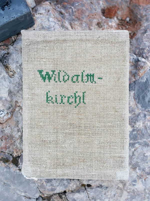 Wildalmkirchl summit book, or Wildalmkircherl, rarely climbed summit in the Steinernes Meer, Berchtesgaden Alps, Austria