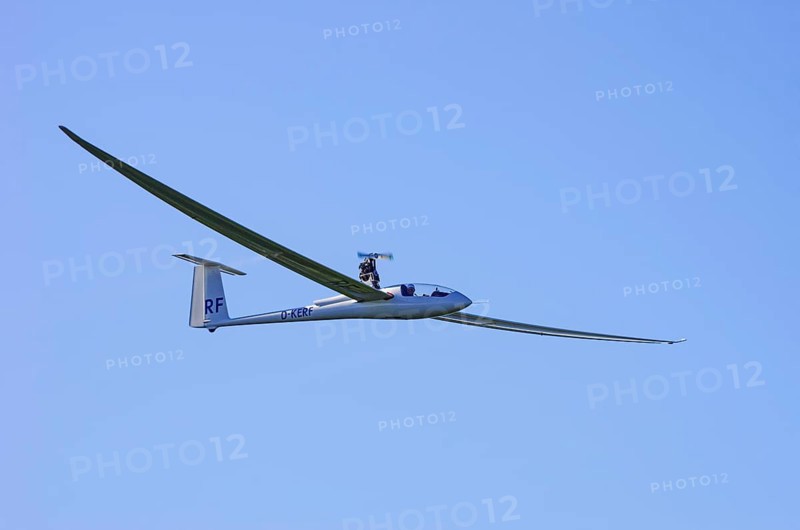 A Schempp-Hirth Nimbus 3MR motor glider, registration D-KERF, during a screening as part of an air show at the Rossfeld Air Sports Association on Rossfeld in Metzingen-Glems, Baden-Württemberg, Germany, for editorial use only