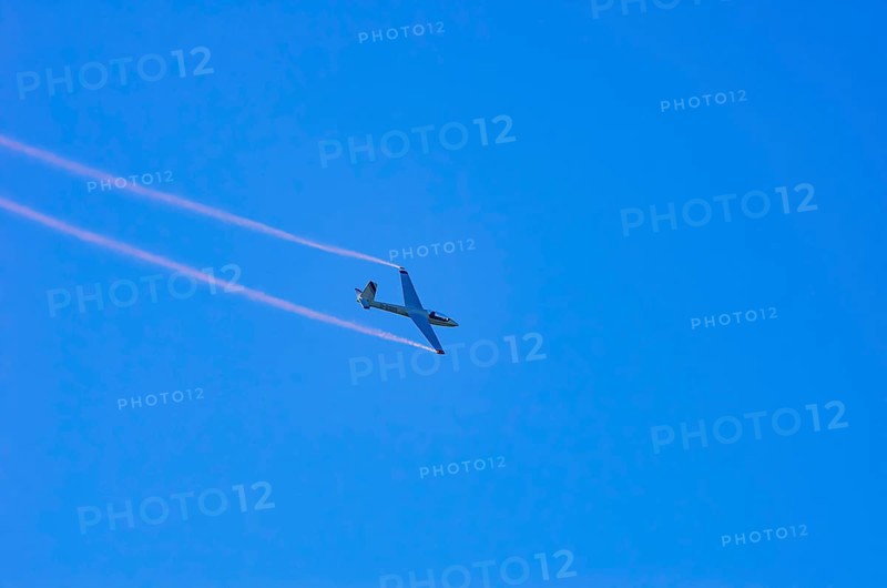 A Marganski Swift S-1 glider, registration D-3168, during a demonstration as part of an air show at the Fliegerbergfest of the Rossfeld Luftsportverein in Metzingen-Glems, Baden-Württemberg, Germany, for editorial use only