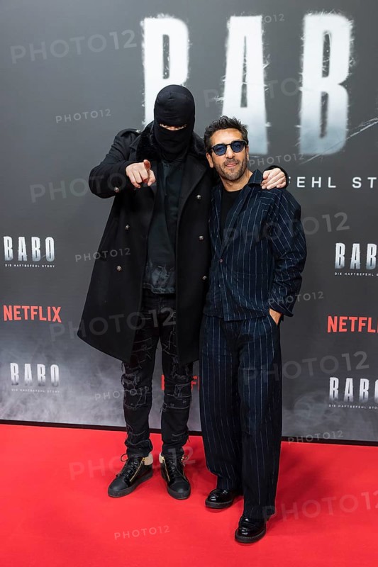 Aykut Anhan aka arrest warrant and Elyas M'Barek at the premiere of the Netflix film Babo in the Astor Film Lounge Berlin on 24.10.2025