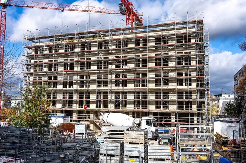 Construction site, residential construction, 50 new, publicly funded rental apartments, catering, commercial space, Weber1 urban district, city center, Essen, North Rhine-Westphalia
