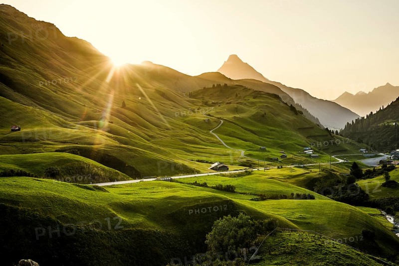 Mountain landscape, sunrise, Hochtannbergpass, Biberkopf, Warth, Bregenzerwald, Vorarlberg, Alps, Austria