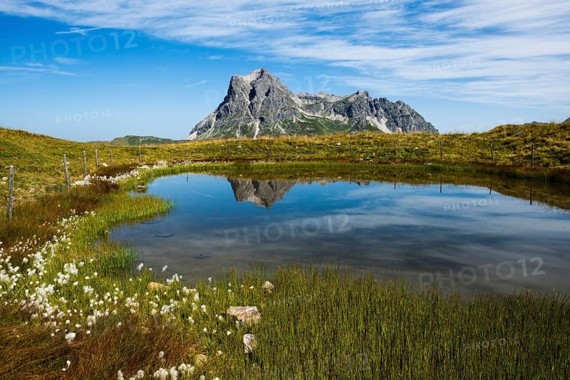 Mountain landscape and picturesque little lake, Saloberkopf, Widderstein, Warth, Bregenzerwald, Vorarlberg, Alps, Austria