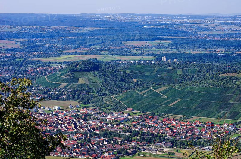 Picturesque scenery on the eaves of the Swabian Jura near Olgafels on Rossfeld in Metzingen-Glems, Baden-Württemberg, Germany