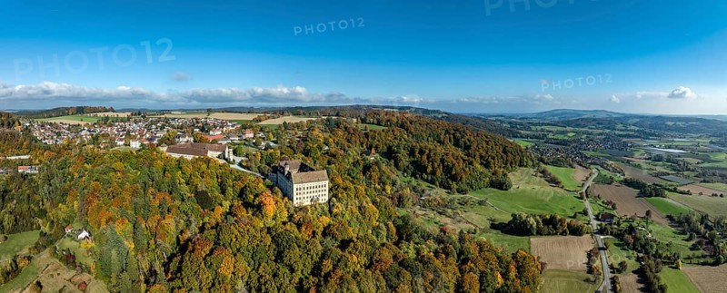 Aerial view, panorama of Heiligenberg Castle, a Renaissance-style palace complex, Tübingen administrative district, Lake Constance, Linzgau, Baden-Württemberg, Germany
