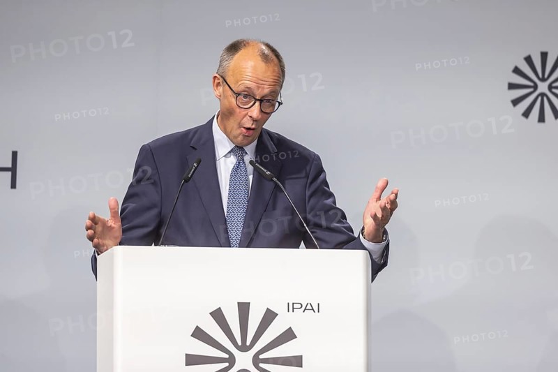Federal Chancellor Friedrich Merz (CDU) . Portrait at the lectern with free text space. ground-breaking ceremony ceremony for the Artificial Intelligence Innovation Park (IPAI) . Heilbronn, Baden-Württemberg, Germany