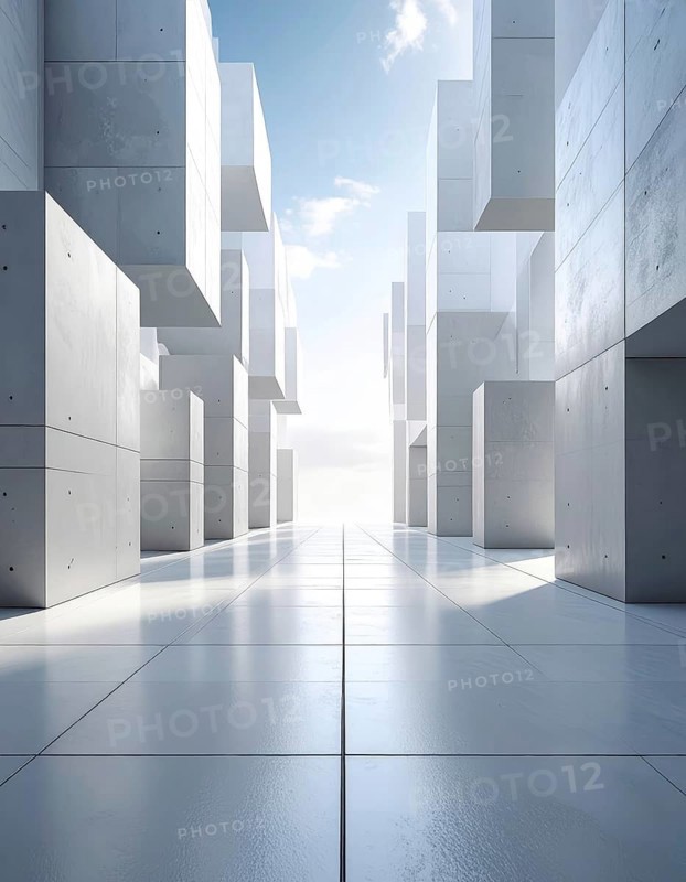 3d illustration of abstract modern architecture background, Minimal geometry architectural design, futuristic car presentation backdrop with empty concrete floor and clear simple lines, white and grey color tones, AI generated