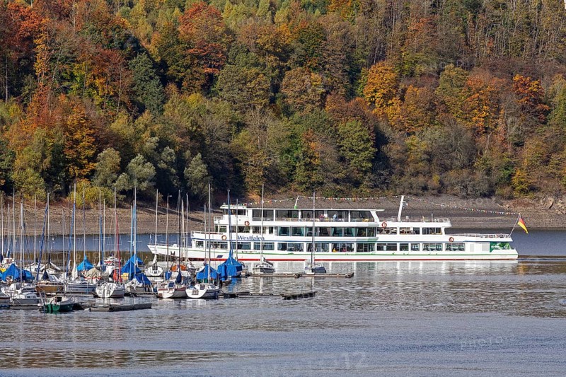 Marina, excursion ship, Sondern, Olpe, Biggesee, Sauerland, North Rhine-Westphalia, Germany