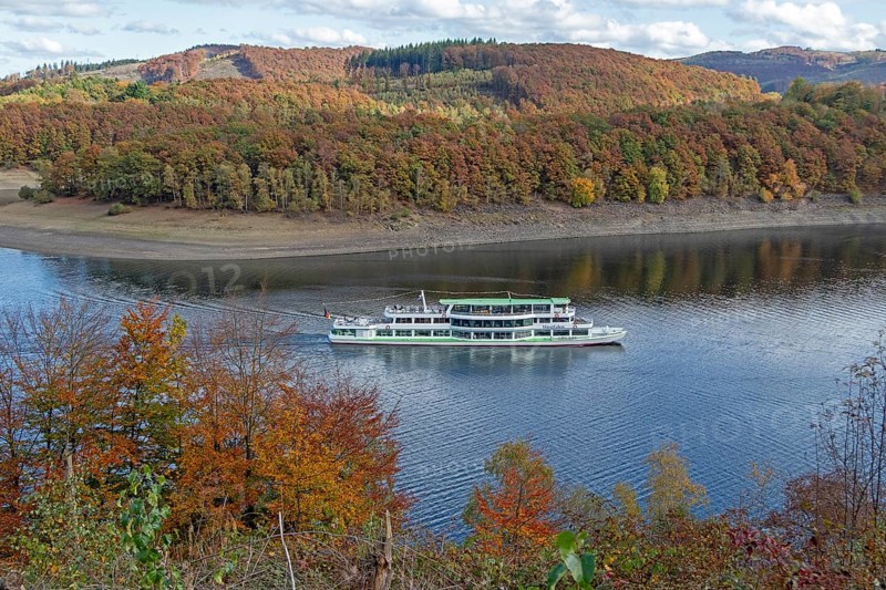 Excursion boat, Biggesee near Sondern, Olpe, Sauerland, North Rhine-Westphalia, Germany