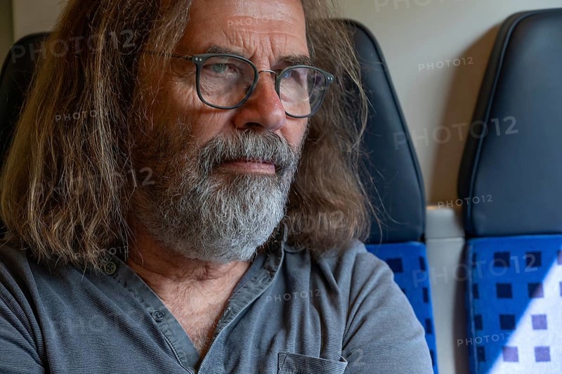 Portrait of man with beard and glasses, Franconia, Bavaria, Germany