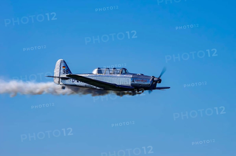 A Pilatus P-2 from Pilatus Flugzeugwerke AG with registration D-ETHN during a flight demonstration as part of an air show on Rossfeld in Metzingen-Glems, Baden-Württemberg, Germany, for editorial use only