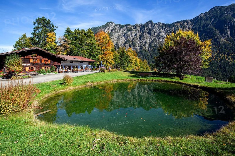 Gasthof Laiter mit Forellenteich, Stillachtal, Oberstdorf, Oberallgäu, Allgäu, Bavaria, Germany