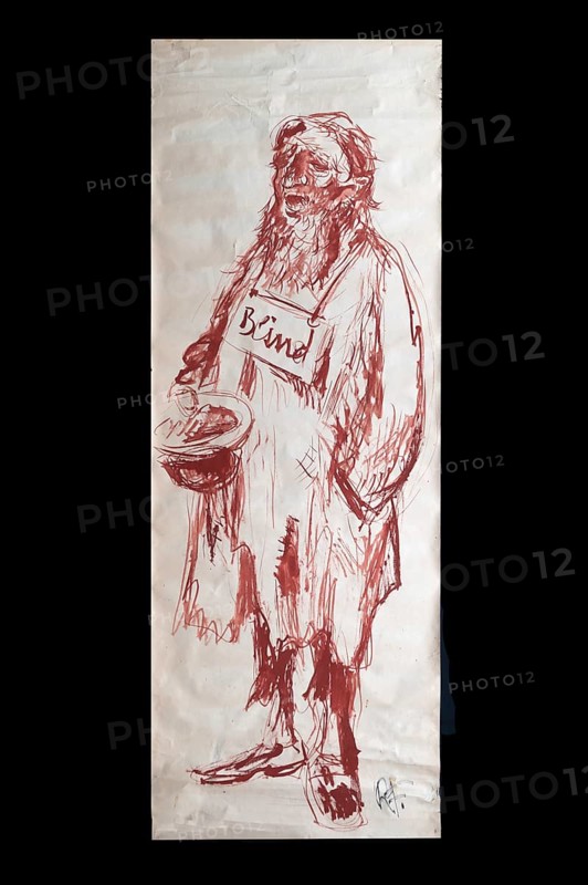 Original caricature, Berlin milieui from the 1940s, by artist Rudolf Führmann, 1909 to 1976, Lüneburg, Lower Saxony, Germany