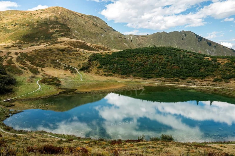 Schlappoldkopf and Söllerkopf are reflected in Schlappoldsee, Fellhorn, Oberstdorf, Oberallgäu, Allgäu, Bavaria, Germany