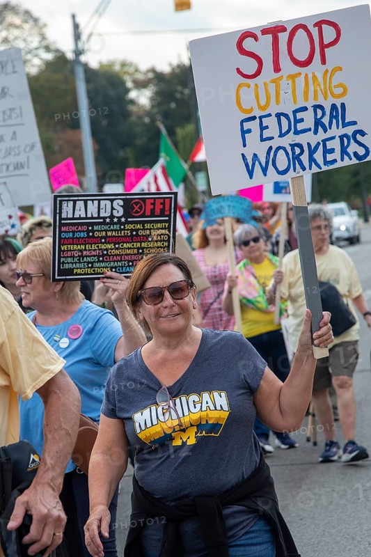 Detroit, Michigan USA - 18 October 2025 - A large crowd gathered for a 'No Kings' rally, protesting President Trump's actions against immigrants and against democratic institutions