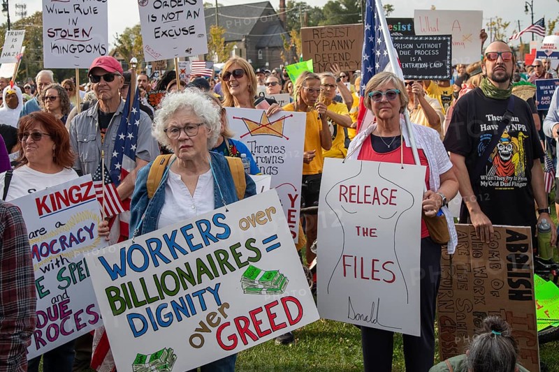 Detroit, Michigan USA - 18 October 2025 - A large crowd gathered for a 'No Kings' rally, protesting President Trump's actions against immigrants and against democratic institutions