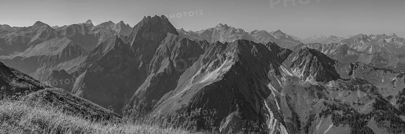 Mountain panorama from Laufbacher-Eckweg to Höfats, 2259m, Allgäu Alps, Allgäu, Bavaria, Germany