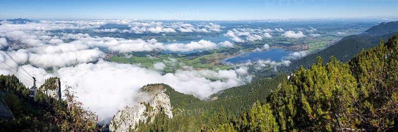 Panorama from Tegelberg, 1881m, on Forggensee and Bannwaldsee, Ostallgäu, Bavaria, Germany