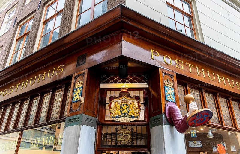 The Posthumus Shop, stationery boutique, shop façade with decorative stamp motifs, St. Luciensteeg, Amszerdam, the Netherlands
