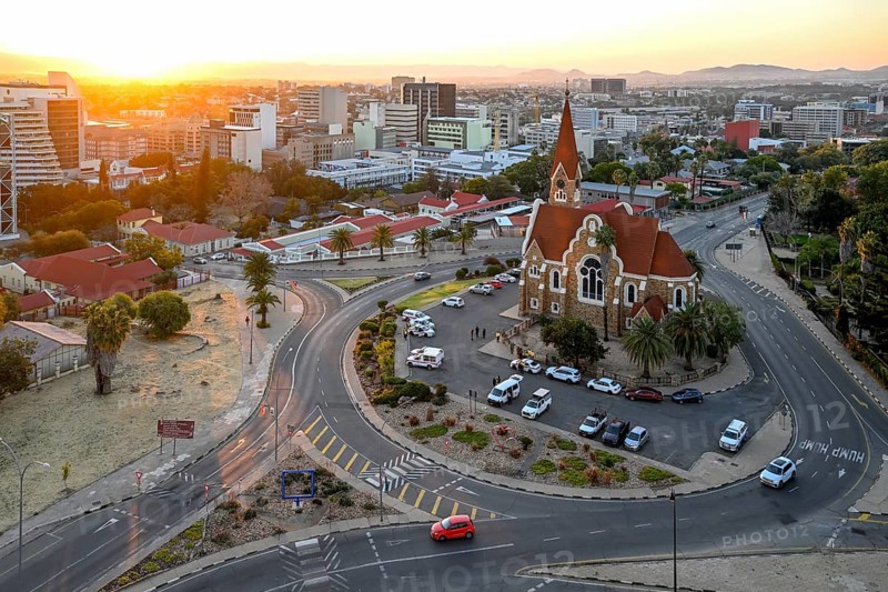 View of the Evangelical Lutheran Christ Church from 1910, sunset, Windhoek, Khomas region, Namibia