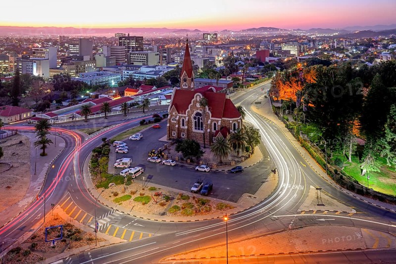 View of the Evangelical Lutheran Christ Church from 1910, blue hour, Windhoek, Khomas region, Namibia