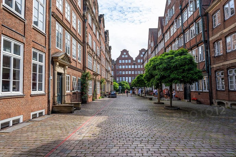 Historic brick buildings in Peterstraße, Komponistenviertel, Neustadt, Hamburg, Germany