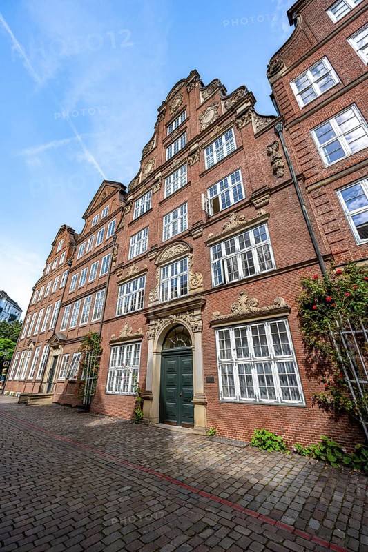Historic brick buildings in Peterstraße, Komponistenviertel, Neustadt, Hamburg, Germany