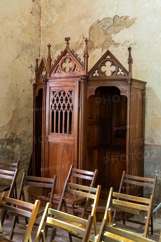 Compains village, confessional of Saint Georges church, Cezallier region, Puy de Dome, Auvergne Rhone Alpes, France