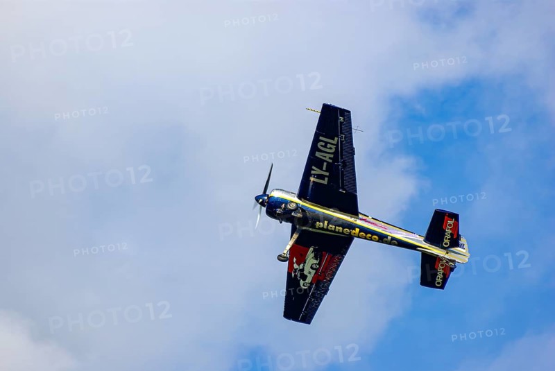 A Jakovlev Jak-55 with the registration LY-AGL during a flight demonstration as part of an air show at the Rossfeld in Metzingen-Glems, Baden-Württemberg, Germany, for editorial use only