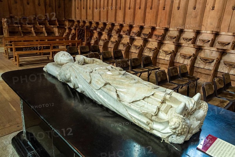 Pope Clement VI tomb inside Saint Robert abbey. La Chaise Dieu. Haute Loire department. Auvergne-Rhone-Alpes, France