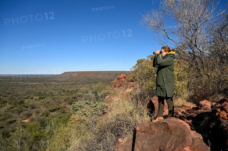 Tourist enjoying the view from Waterberg, Otjozondjupa region, Namibia