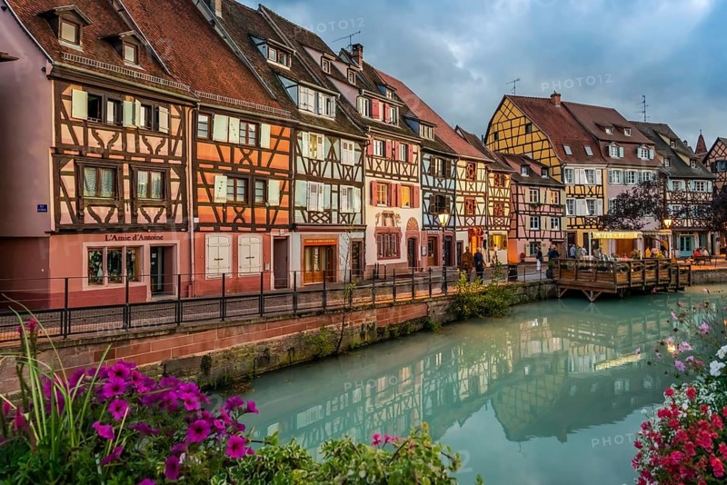 Evening atmosphere in Petite Venise in the old town of Colmar, France