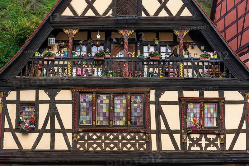 Decorated half-timbered house in the old town centre of Kaysersberg