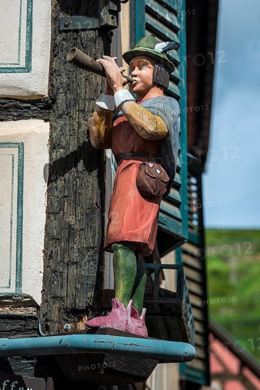 The flute player, half-timbered house in the historic centre of Ribeauvillè