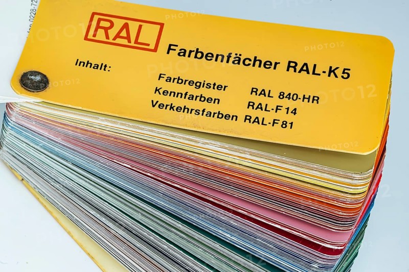 RAL colour fan. RAL colours are standardised colours from the RAL German Institute for Quality Assurance and Labelling. Stuttgart, Baden-Württemberg, Germany