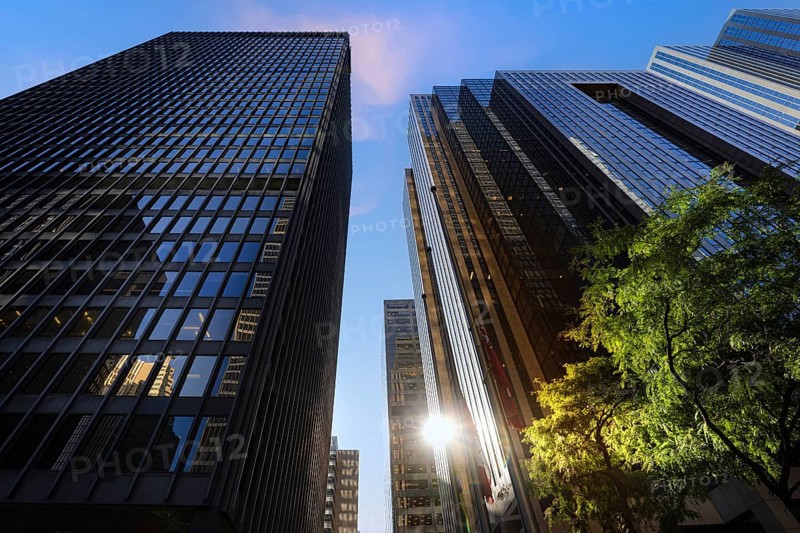 Scenic Toronto financial district skyline in the city downtown near Yonge and King intersection, Stock Exchange and banking plaza