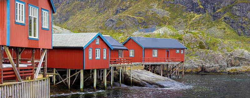 Scenic fishing village A in Lofoten Islands with authentic fishermen sheds and museum