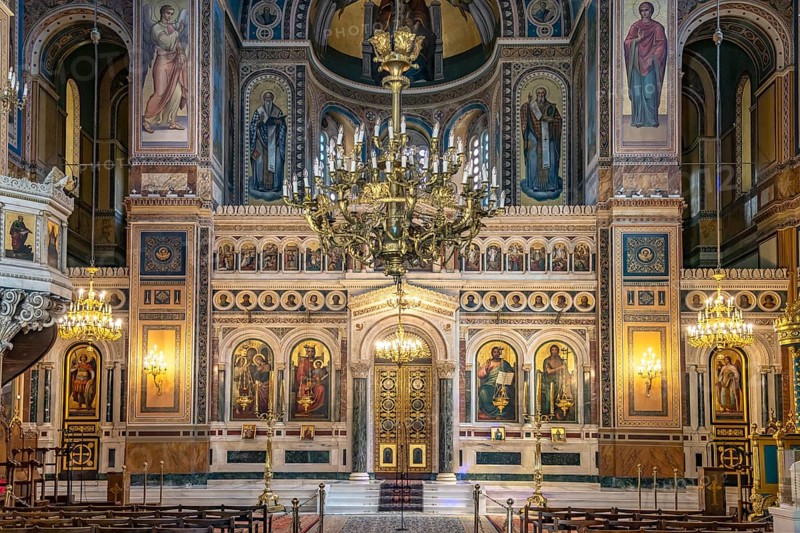 Iconostasis in the interior of the Cathedral of the Annunciation in the Greek capital Athens, Greece
