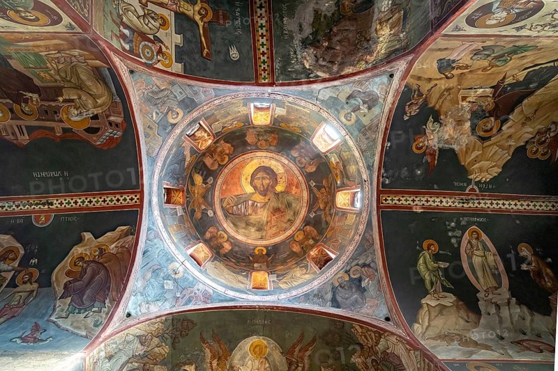 Christ Pantocrator in the dome of the Kapnikarea Church in the Greek capital Athens, Greece