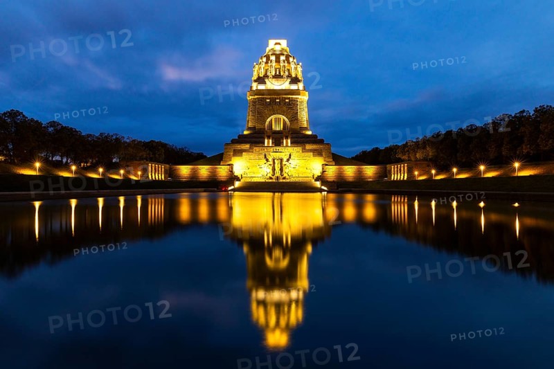 Monument to the Battle of the Nations, Lake of Tears, Blue Hour, Leipzig, Saxony, Germany