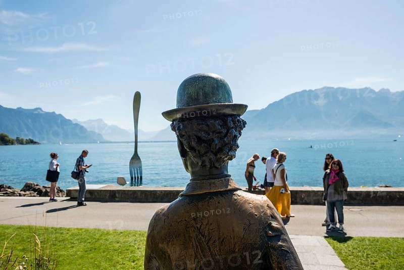 Charlie Chaplin, statue by John Doubleday, Vevey, Lake Geneva, Lac Léman, Canton of Vaud, Switzerland