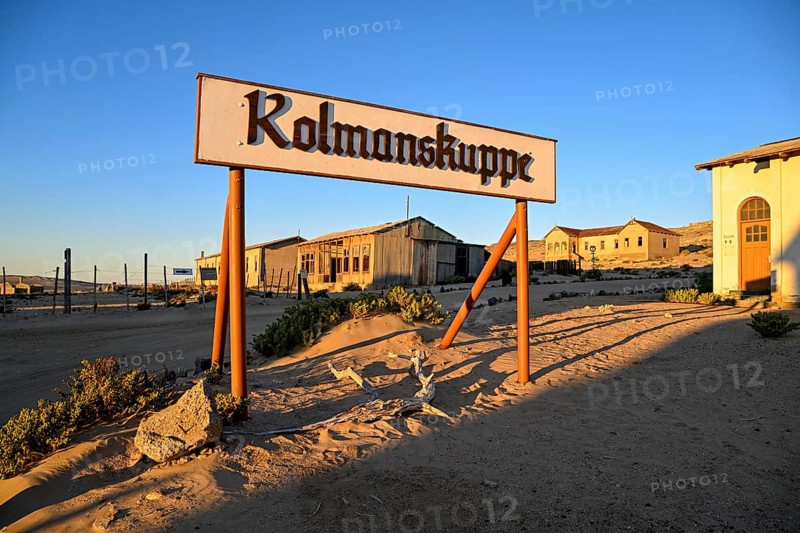 Sign Kolmanskuppe, Kolmanskuppe, near Lüderitz, Karas Region, Namibia