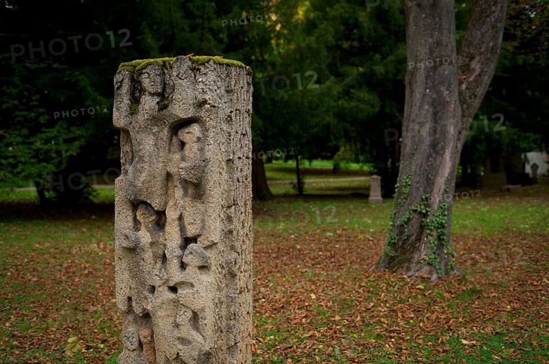 Gravestone, grave, graves, Hoppenlauf cemetery, oldest preserved cemetery in Stuttgart, autumn leaves, autumn, autumnal, Baden-Württemberg, Germany