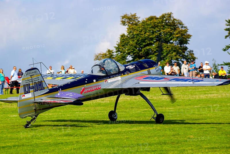 A Jakovlev Jak-55 with the registration LY-AGL during a flight demonstration as part of an air show at the Rossfeld in Metzingen-Glems, Baden-Württemberg, Germany, for editorial use only