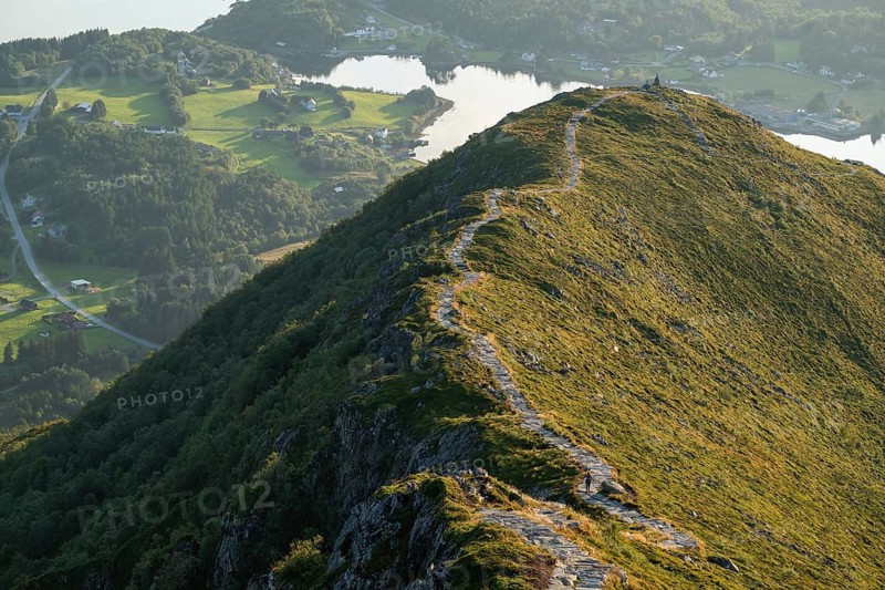 Cairn, Rørsethornet stone staircase, with 3292 steps one of the longest continuous stone staircases in the world, Sherpatreppe or Midsundtreppe or Midsundtrappene, Rørsethornet hike, Otroya or Otrøya island, Møre og Romsdal, Norway