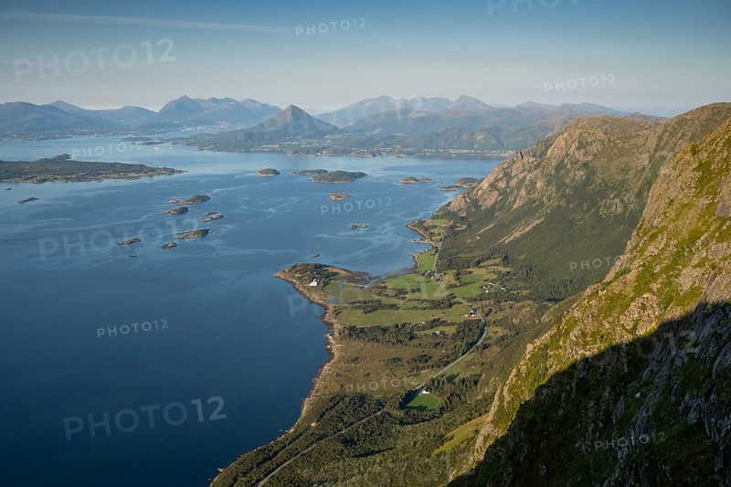 View from Rørsethornet mountain on the island of Otroya or Otrøya towards Møre og Romsdal, Norway