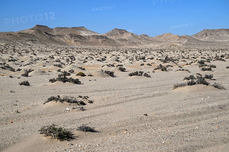 Diamond mining mound in the desert sand at the beginning of the 20th century, Pomona, restricted diamond area, near Lüderitz, Karas region, Namibia